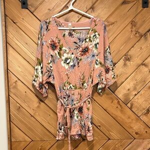 Floral Kimono Sleeve Romper Pink Floral Small